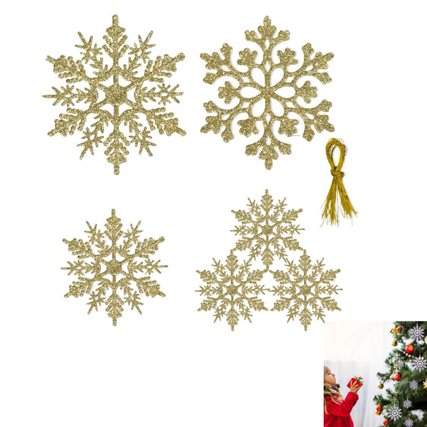 36 Pieces Plastic Snowflake Ornaments Christmas Decorations Hanging Snowflake Decorations Gold