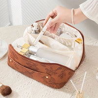 Travel Makeup Bags Wide Open Cosmetic Organizer Bag Toiletry Bag Brown