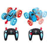 2.4 GHZ Remote Control Stunt Car 4WD Double Sided Rotating Crawler with Headlights Blue