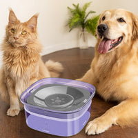 2L Dog Water Bowl Anti Splash Dog Bowl Water Dispenser Slow Drinking Water Bowl Purple