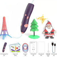 3D Printing Pen Set Doodle Printer Drawing Pen with 3 Rolls Filaments Christmas Birthday Present for Kids Purple