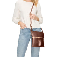 Girls Crossbody Bag Shoulder Bag with Tassel and Zipper Pocket Brown