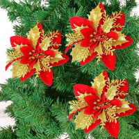 12 Pieces Set Christmas Glitter Flowers Decorations Xmas Faux Flowers Wedding Party Ornaments Mixcolor