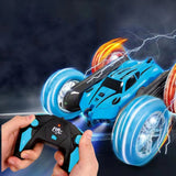 2.4 GHZ Remote Control Stunt Car 4WD Double Sided Rotating Crawler with Headlights Blue