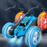 2.4 GHZ Remote Control Stunt Car 4WD Double Sided Rotating Crawler with Headlights Blue