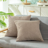 2Pcs Corduroy Throw Pillow Cover Sofa Lounge Cushion Cover Home Decor Khaki