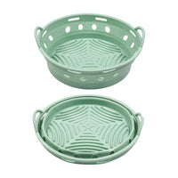 2Pcs Round Foldable Air Fryer Silicone Pot Reusable Air Fryer Basket Oven Baking Tray Pan Air Fryer Liner Green and Blue