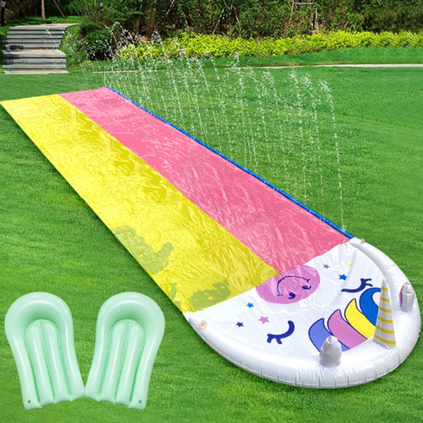 Extra Long Inflatable Slip Splash Slide with 2 Slidingboards Heavy Duty Water Slide for Kids