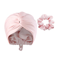 Adjustable Satin Hair Bonnet Sleeping Night Cap Hair Wrap Turban Pink