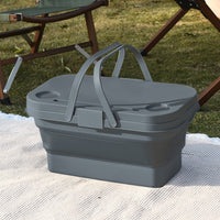 Multi-Functional Picnic Basket Camping Folding Basket with Cover for Outdoor Party Food Storage Grey