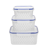 3Pcs Fridge Food Storage Container Set with Lids Plastic Fresh Food Saver with Strainer Blue