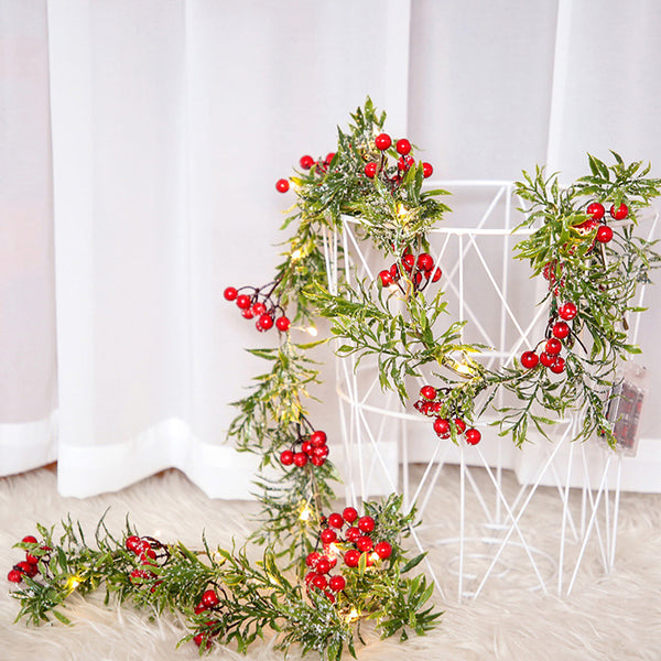 Christmas Berry Leaf Fairy Lights Artificial Garland Xmas LED Decor