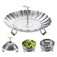 Foldable Steamer Basket Expandable Stainless Steel Steamer Insert for Vegetable Bread Bun Cooking