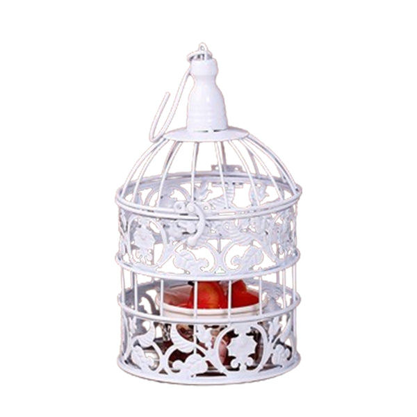 Metal Decorative Hanging Planter White Vintage Birdcage Shape Succulent Pot