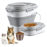 Collapsible Pet Food Storage Container Dog Cat Dry Food Container with Lid Grey