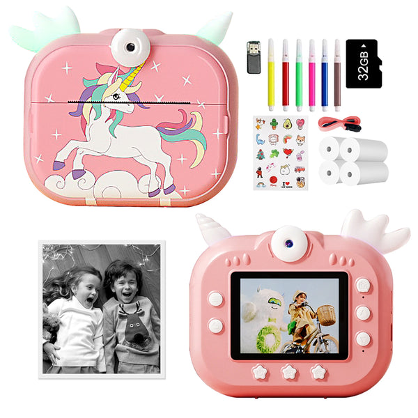 1080P Instant Camera Kit Kids Thermal Printing Camera with 5 Rolls of Printing Papers Pink