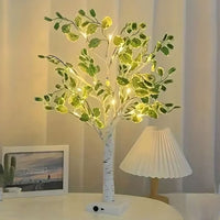 LED Green Leaf Tree Lamp Bedside Night Light Home Office Decor White