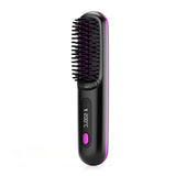 Cordless Hair Straightening Brush Portable Electric Heat-Up Straightener Comb Black