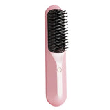 Cordless Hair Straightener Brush Portable Negative Ion Heating Hair Straightening Comb on-The-go Pink