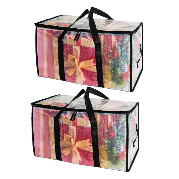 2Pcs Christmas Decorations Storage Bag Zippers Packing Moving Bag for Travelling Clothes Storage