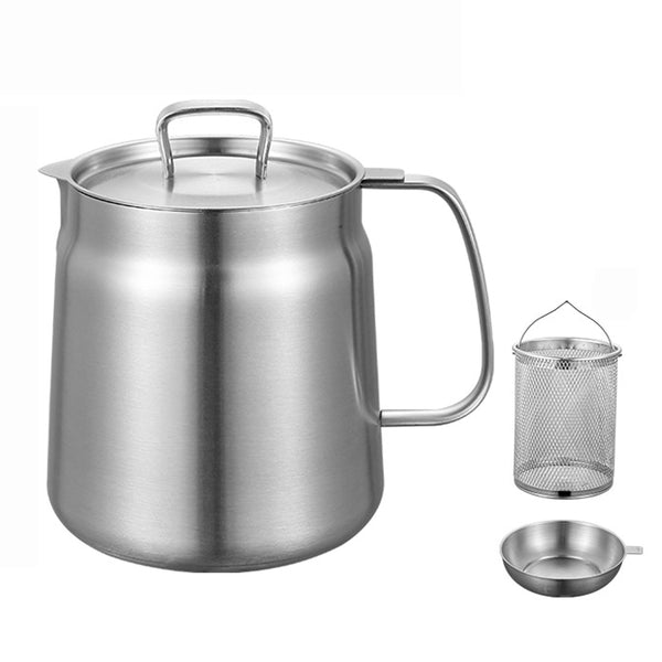 2L Stainless Steel Oil Filter Pot Versatile Oil Strainer Vessel Container Jug Storage Canwith Fryer Basket