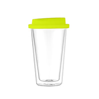 350ML Double Walled Glass Coffee Mug with Silicone Lid Travel Coffee Drinking Cup Green