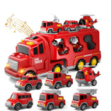 Kids LED Toy Cars Set Music Sound Truck Car with 6 Mini Cars Christmas Birthday Surprise Red