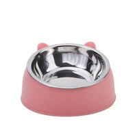 Tilted Dog Food Bowl Stainless Steel Cat Dog Feeder Pink