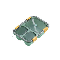 Portable 3-Compartment Microwaveable Lunch Box Bento Box with Cutlery Green