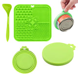 3Pcs Dog Feeding Set Silicone Pet Slow Feeder Lick Mat with Can Lids and Spoon Green