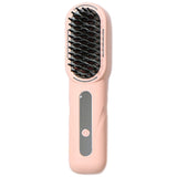 Cordless Hair Straightener Brush Portable Heated Straightening Comb Pink