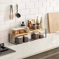 2Pcs Wooden Cabinet Shelf Organizers Stackable Kitchen Counter Shelves