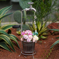 Solar Faucet LED Light with 1 Planter Retro Metal Faucet Garden Stake Lamp Outdoor Yard Lawn Decoration