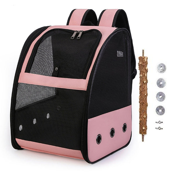 Travel Bird Carrier Clear Mesh Pet Backpack for Small Birds Kitty Puppy Pink