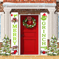 Grinch Inspiration Christmas Porch Sign Merry Christmas Door Banner Xmas Decorations Green