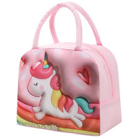 Kids Cute Insulated Lunch Bag 3D Cartoon Meal Tote Bag Pink