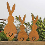 Set of 3Pcs Easter Bunny Metal Garden Ornament Outdoor Yard Art Stake Decor