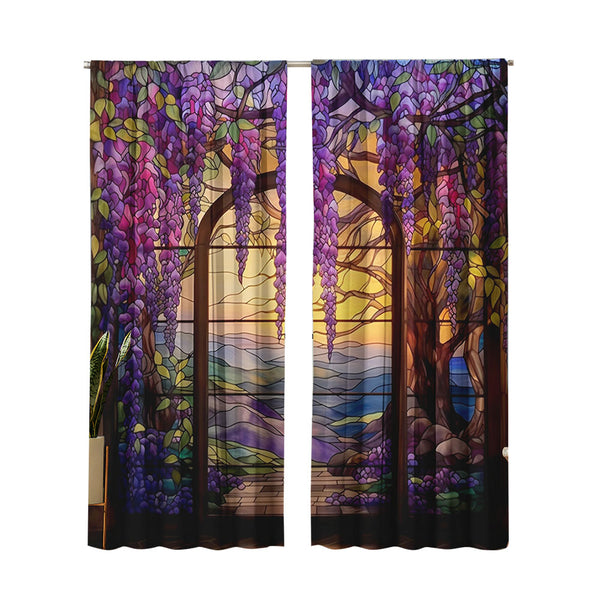 2-Panel Colorful Wisteria Window Curtains Floral Decorative Curtain Home Decor