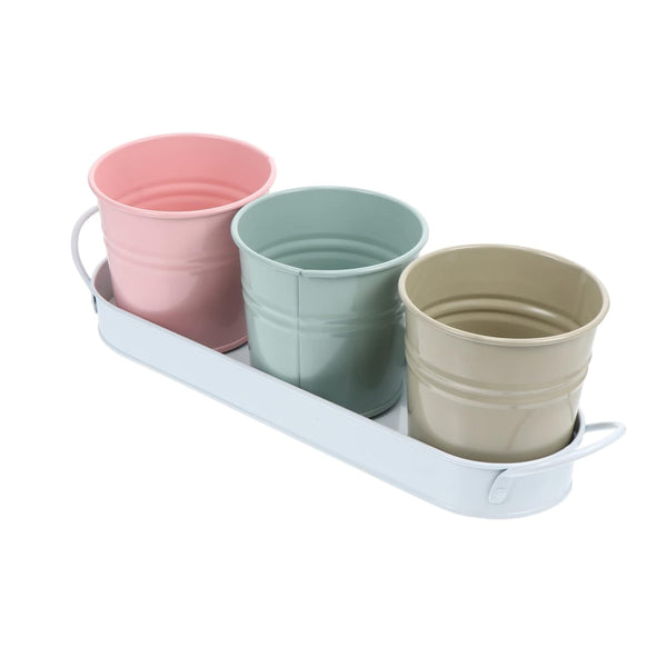 Set of 3Pcs Herb Garden Planter Set Metal Plant Pots with Tray