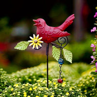 Metal Decorative Birds Stakes Patio Ornaments Garden Yard Lawn Art Decor Red