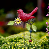 Metal Decorative Birds Stakes Patio Ornaments Garden Yard Lawn Art Decor Red