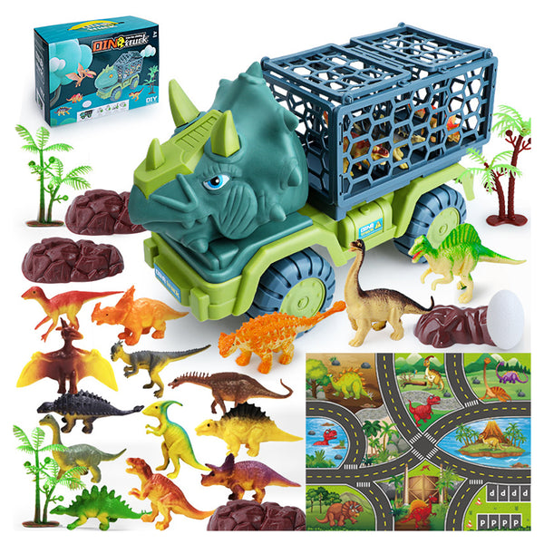 Dinosaur Truck Toys Set Car Toy with 15 Dino Figures Play Set Style 2