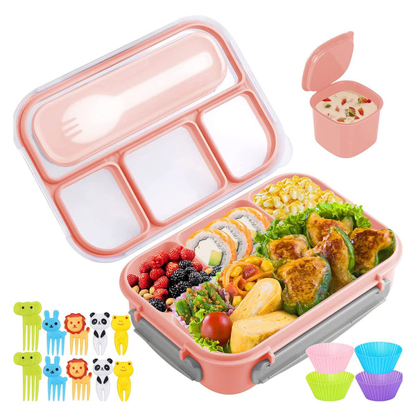 4 Compartments Bento Lunch Box Food Storage Containers Pink