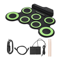 7-Pad Electronic Drum Set Roll-up Drum Practice Pads for Kids Green