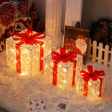 3Pcs Set Christmas Light Up Box Decorations Lighted Xmas Present Box Ornaments Holiday Decor