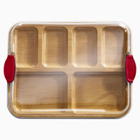 Multifunctional Bamboo Cutting Board with Built-in Compartments and Clear Locking Lid