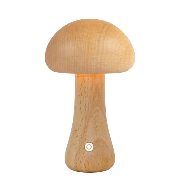 Cordless Wooden Mushroom Lamp Touch Dimmable Table Lamp Rechargeable Night Light