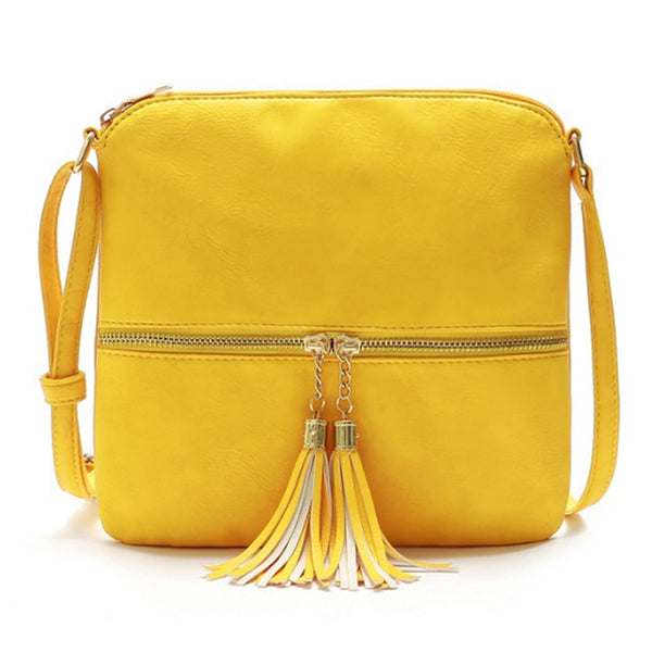 Girls Crossbody Bag Shoulder Bag with Tassel and Zipper Pocket Yellow