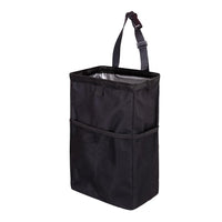 Hanging Car Trash Can with Storage Pockets Leakproof Universal Auto Garbage Bag Foldable Trash Bin Black