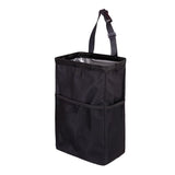 Hanging Car Trash Can with Storage Pockets Leakproof Universal Auto Garbage Bag Foldable Trash Bin Black